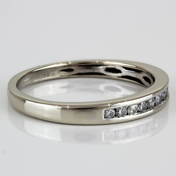 14K White Gold Diamond Wedding Band Anniversary Stackable Bridal Vintage Ring - Picture 2 of 7